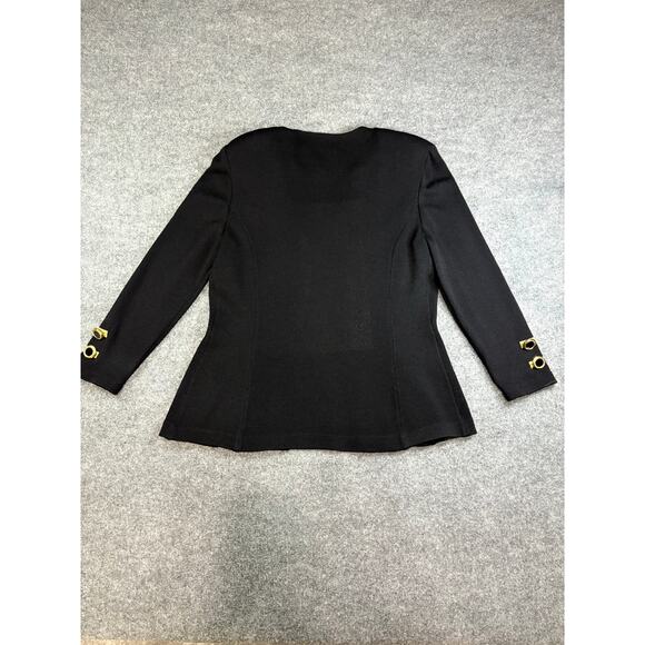 Rare St John Collection Marie Gray 2 pc Knit Suit Jacket Skirt Sz 14 Black Gold - Picture 11 of 13